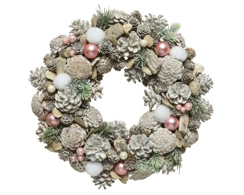 Coronita decorativa Pink baubles, Decoris, 34x8.5 cm, roz/alb