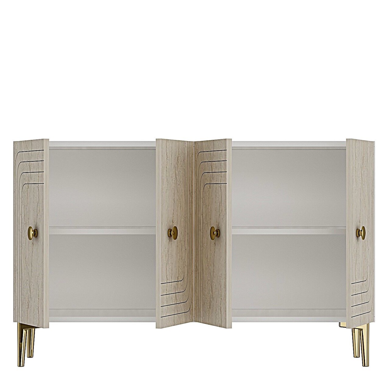 Consola, Hanah Home, Lessi 120, 120x75x32 cm, White / Travertine / Gold - view 6