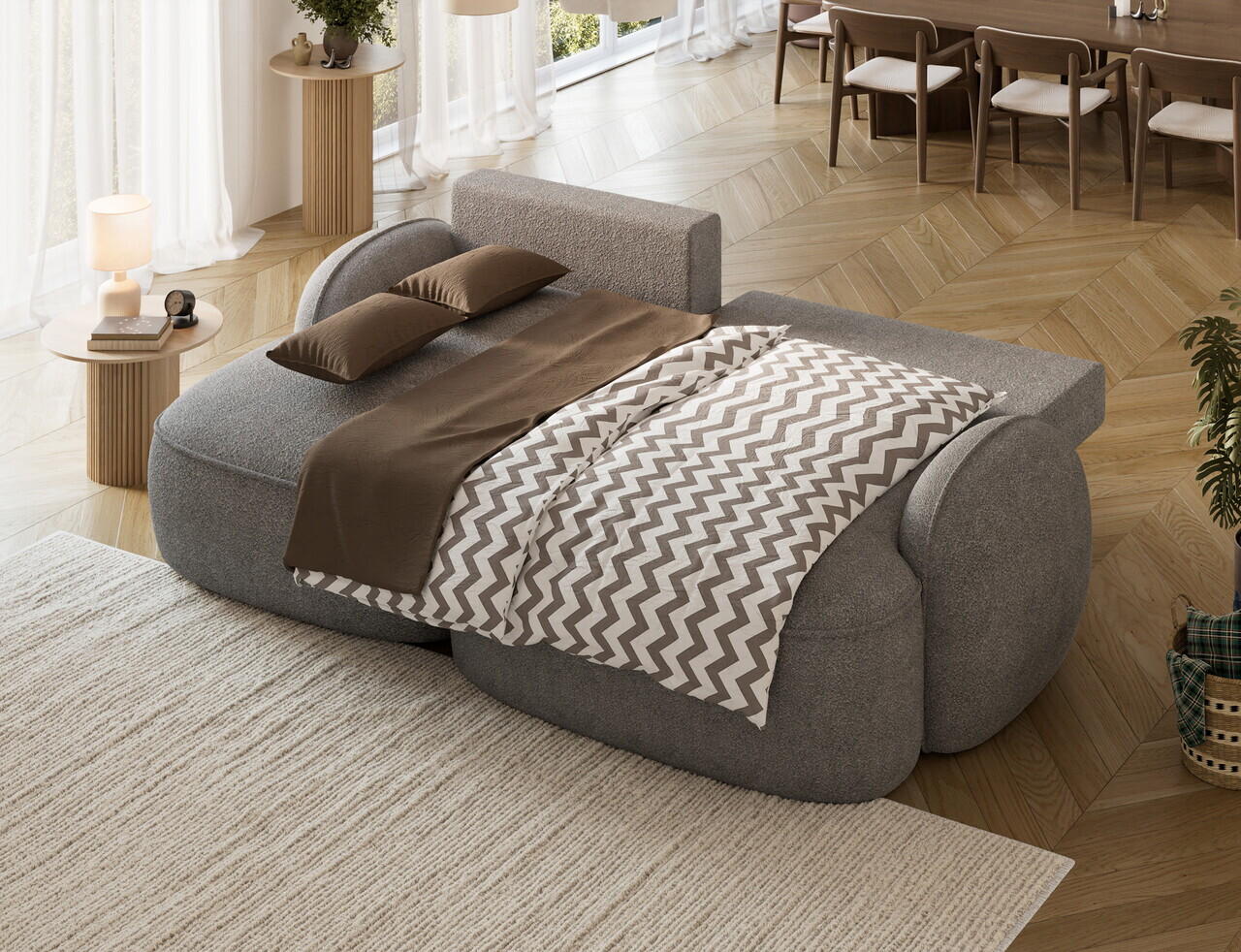 Coltar extensibil stanga 3 locuri ELTAP, Tesalia, 240x150x93 cm, lemn/tesatura boucle, gri — imaginea 6