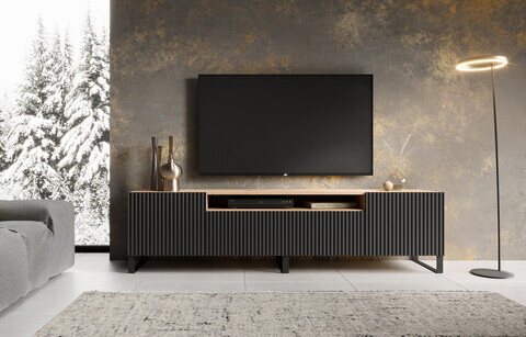 Comoda TV ADRK, Noemi, 200x41x53 cm, PAL melaminat/MDF, negru/artisan