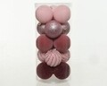 Cutie cu 15 globuri asortate Bauble flock-glit, Decoris, plastic, roz
