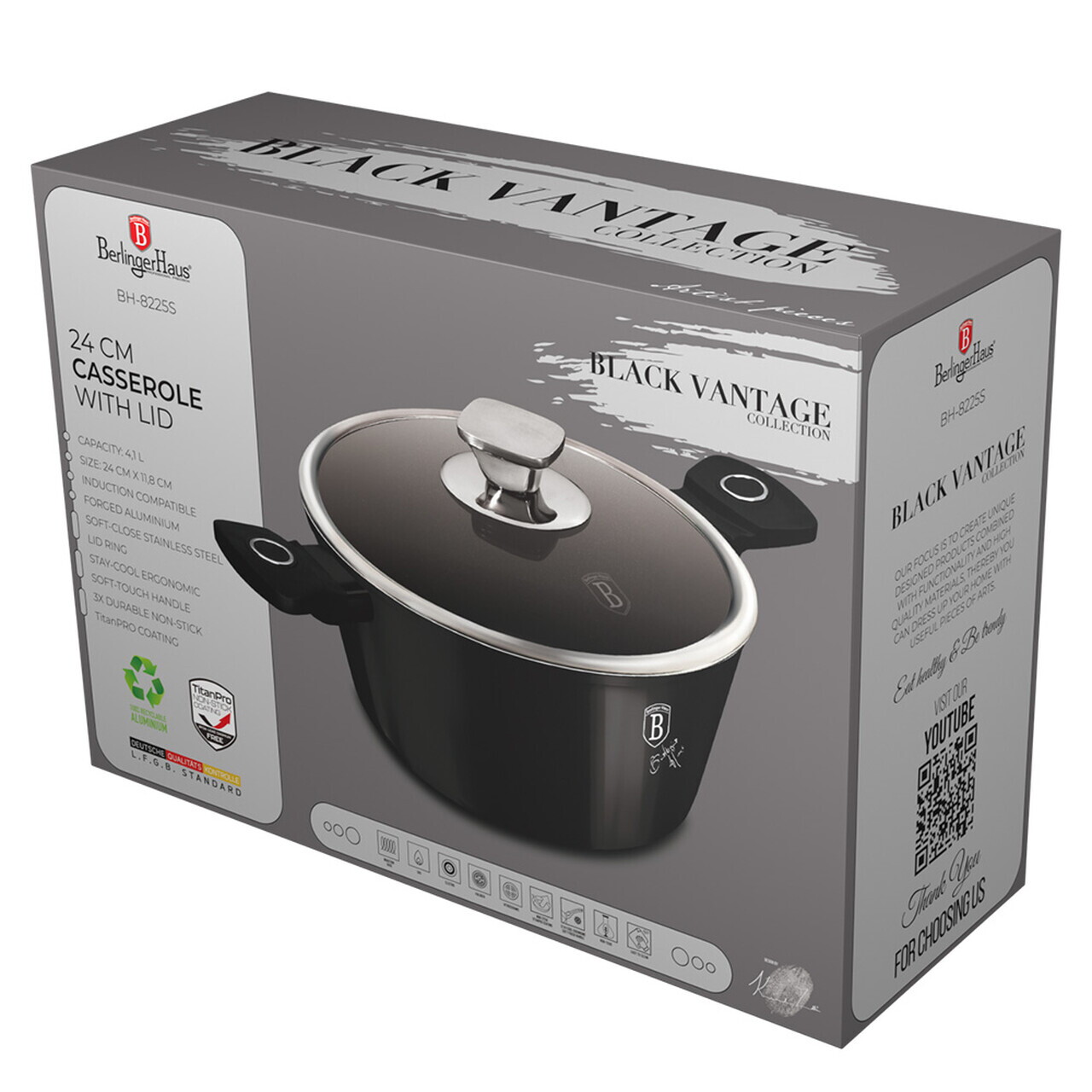 Oala cu capac Berlinger Haus, Black Vantage, 24 cm, 4.1 L, aluminiu forjat, negru lucios - imagine 4