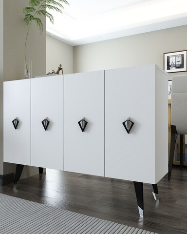 Consola, Hanah Home, 8165KM-32, 120x80x29.6 cm, PAL , White / Black / Silver