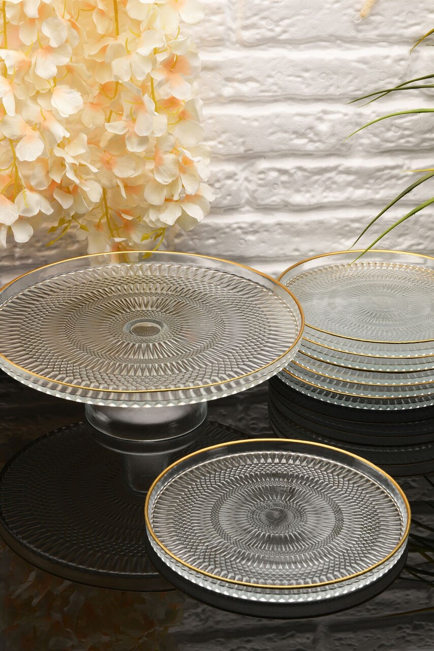 Set platouri servire desert, Hermia, 330SBL1103, Farfurie: 21 cm (6 bucăți), Transparent - imagine 5