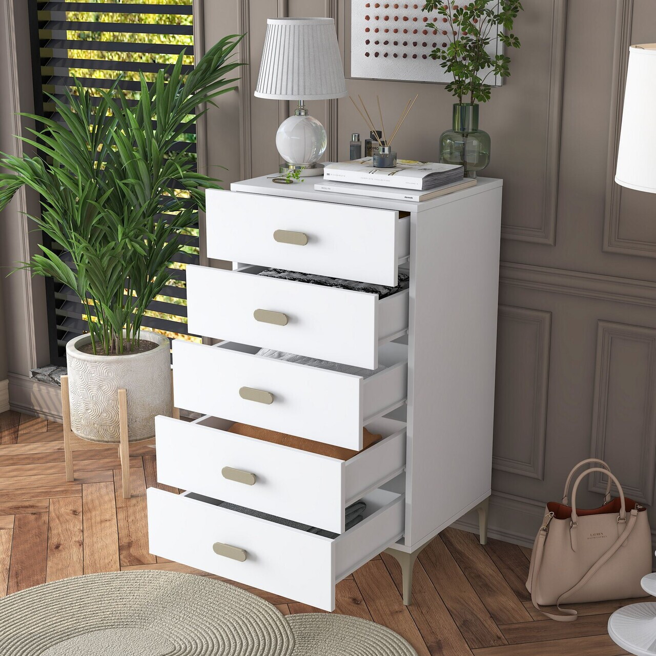 Dulap, Hanah Home, BE106, 55.4x105.4x45 cm, PAL melaminat, Alb - view 6