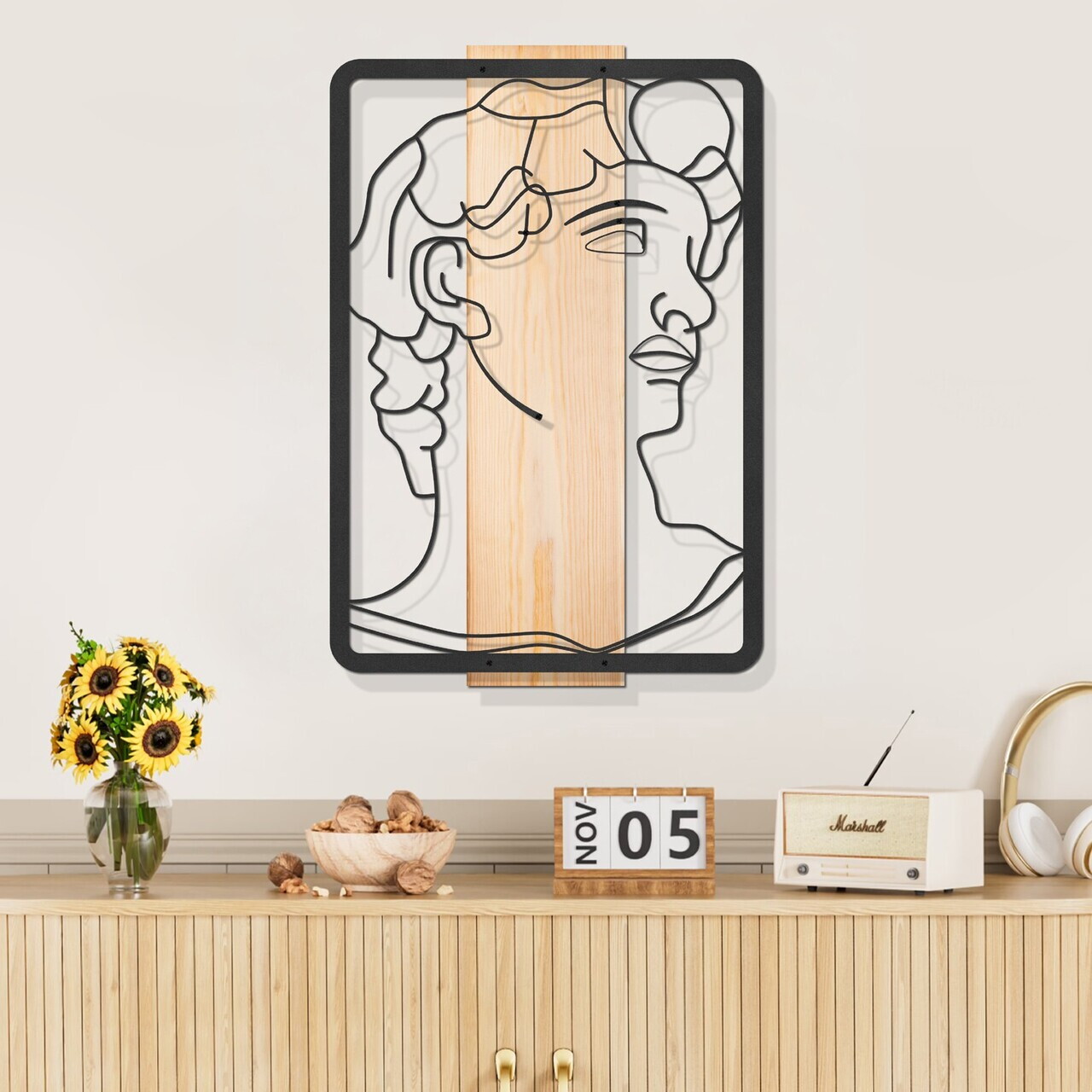 Decoratiune de perete, Aether, Cadru: Lemn (Grosime: 2 cm), Natural/Negru — imaginea 2