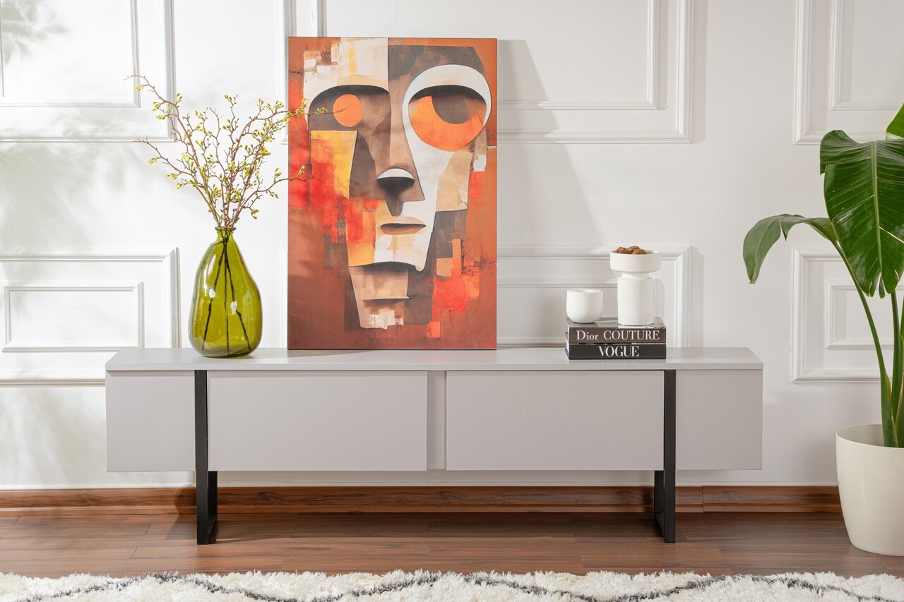 Comoda TV, Nordure, Serenity, 180x50x29.5 cm, Gri/Negru - 2 | YEO