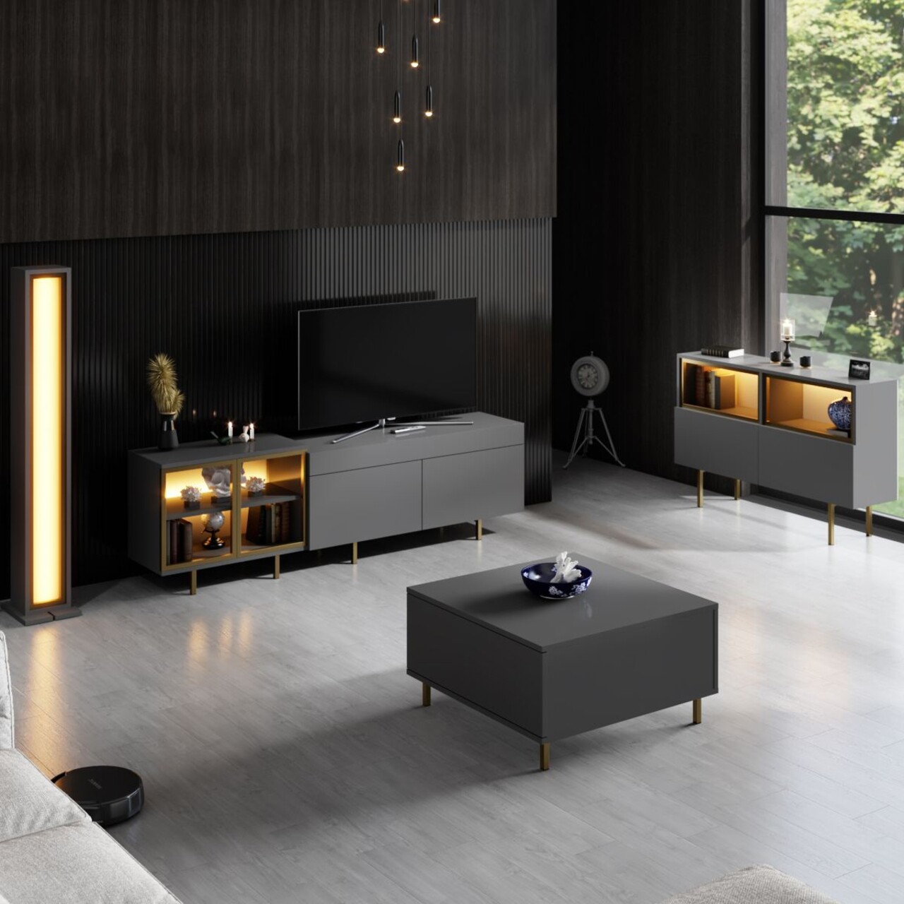 Comoda TV, Hanah Home, Vienna, 190x57x37 cm, Antracit / Aur - view 5