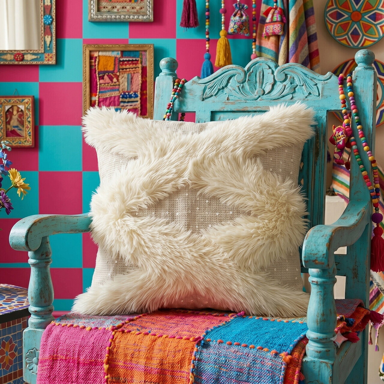 Husa de perna, Morocco 43, 43x43 cm, 65% POLIESTER RECICLAT/35% IN, Crem — imaginea 2