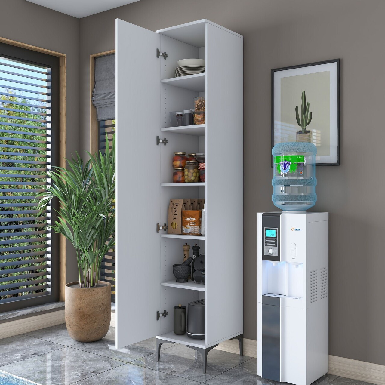 Dulap multifunctional, Hanah Home, JE250, 40x218.6x45 cm, PAL melaminat, Alb - view 2
