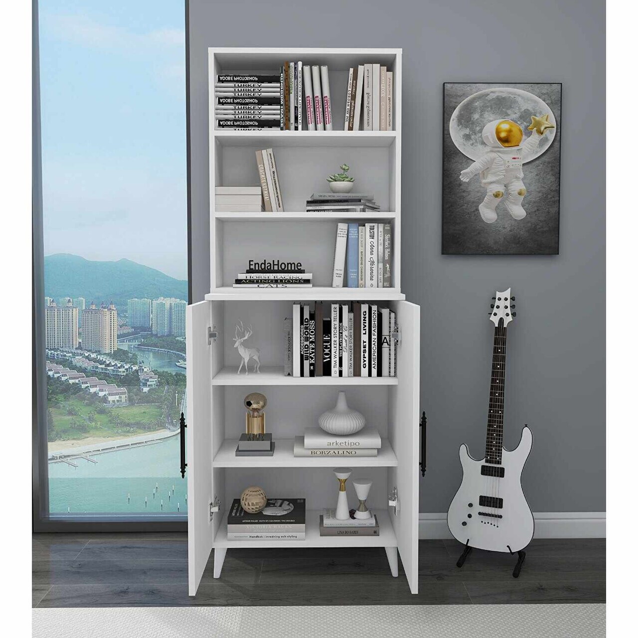 Corp biblioteca, Hanah Home, Oras, 65x183.4x32 cm, Alb — imaginea 3