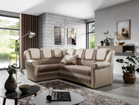 Coltar extensibil stanga 3 locuri ELTAP, LII-017, Lord II, 243x195x112 cm, lemn/poliester, bej inchis/bej deschis