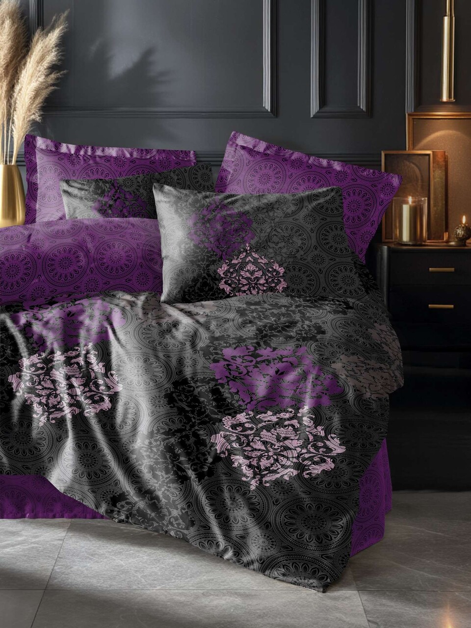 Lenjerie de pat pentru o persoana Single XXL (DE) L'essentiel Maison Leylazar Bumbac Satinat Mov pruna