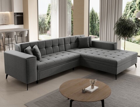 Coltar extensibil dreapta 4 locuri ELTAP, Sol-25, Solange, 292x196x84 cm, lemn/poliester, gri