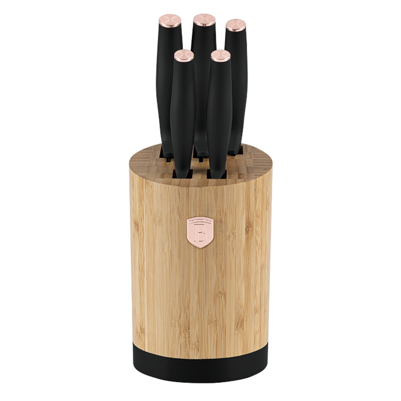Set 5 cutite cu suport rotund Berlinger Haus, Black Rose, inox/bambus, negru/natur - imagine 13