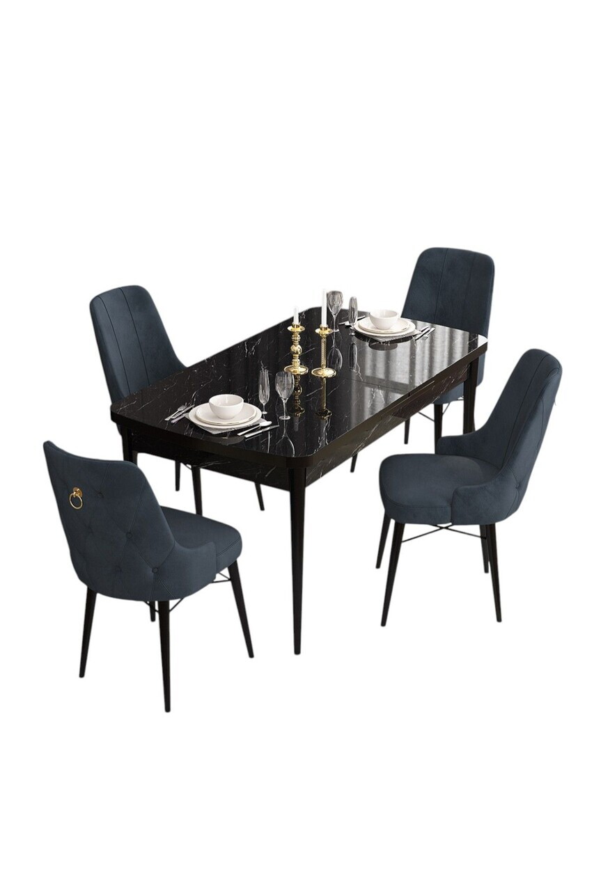 Set masa extensibila si scaune (5 piese), Hanah Home, Are, Model de marmură neagră / Antracit — imaginea 2