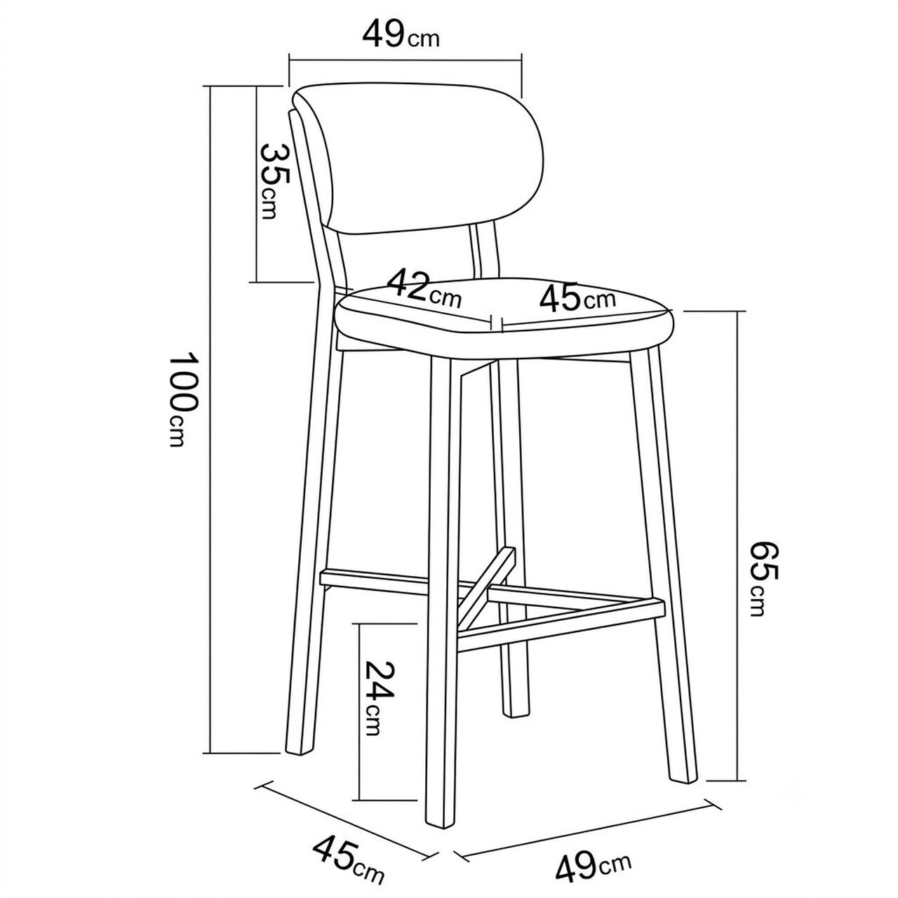 Scaun de bar, Hanah Home, Luna, 42x100x45 cm, Fier/Poliester/In, Gri — imaginea 9