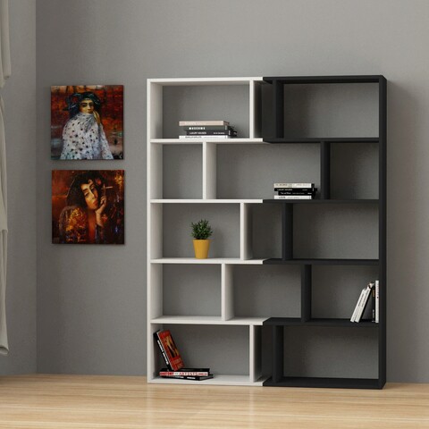 Corp biblioteca, decortie, tapi set, 124x161x28 cm, alb / antracit