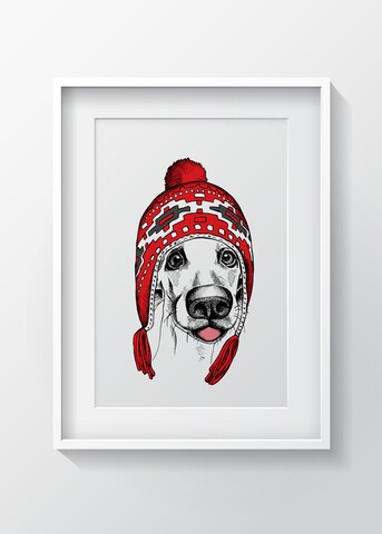Tablou decorativ ski dog, oyo kids, 29x24 cm, lemn/mdf, multicolor