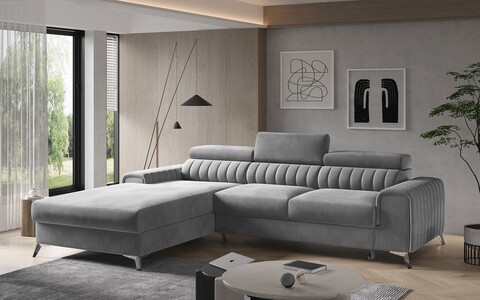 Coltar extensibil stanga 3 locuri ELTAP, LT-04SO, Grayson, 278x205x92 cm, lemn/poliester, gri