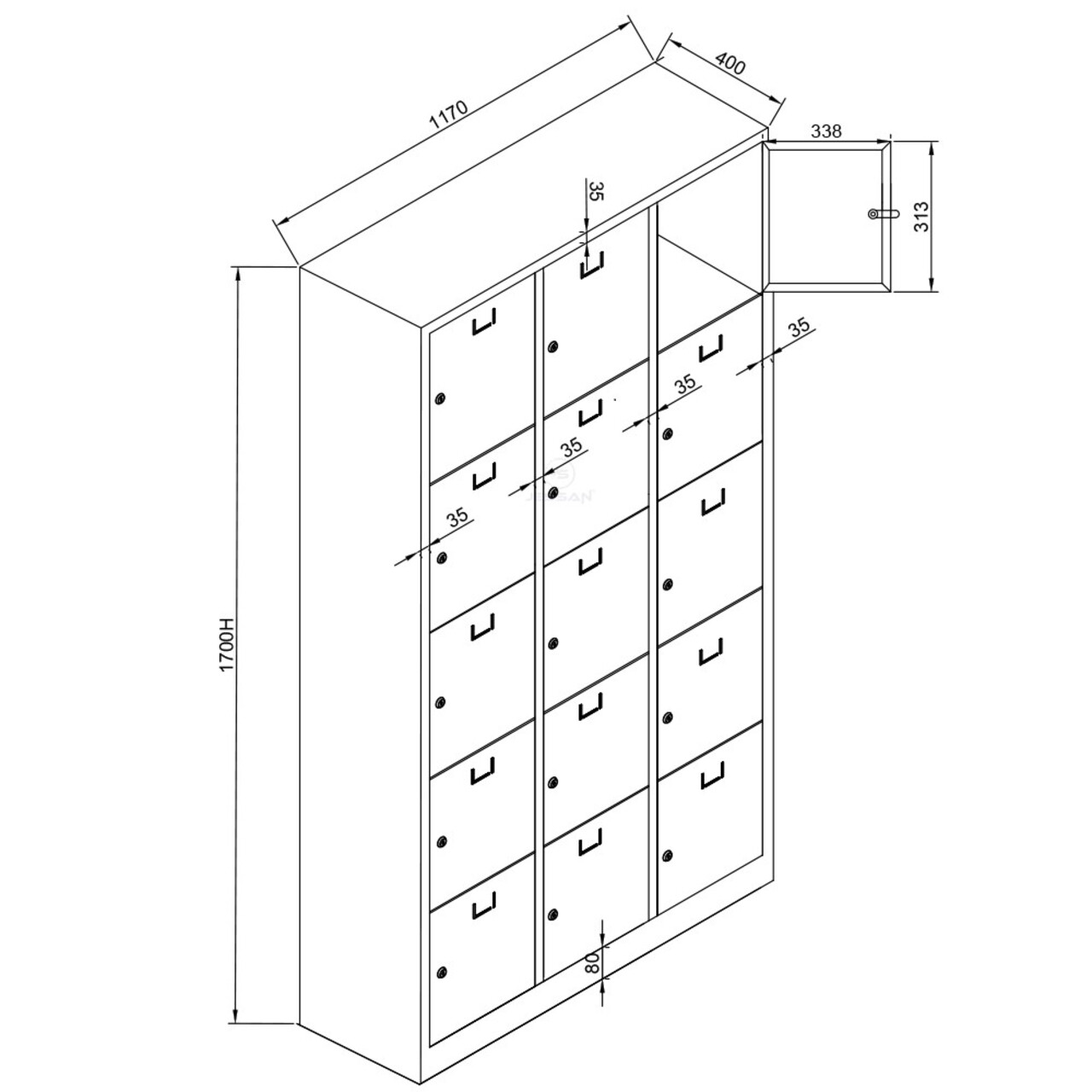 Dulap de depozitare cu incuietoare, Shelvoria, Js1018Sa, 117x170x40 cm, Otel, Gri / Galben