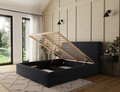 Pat tapitat cu somiera si lada depozitare, 180x200 cm, ELTAP, Pesillo, lemn/poliester, negru
