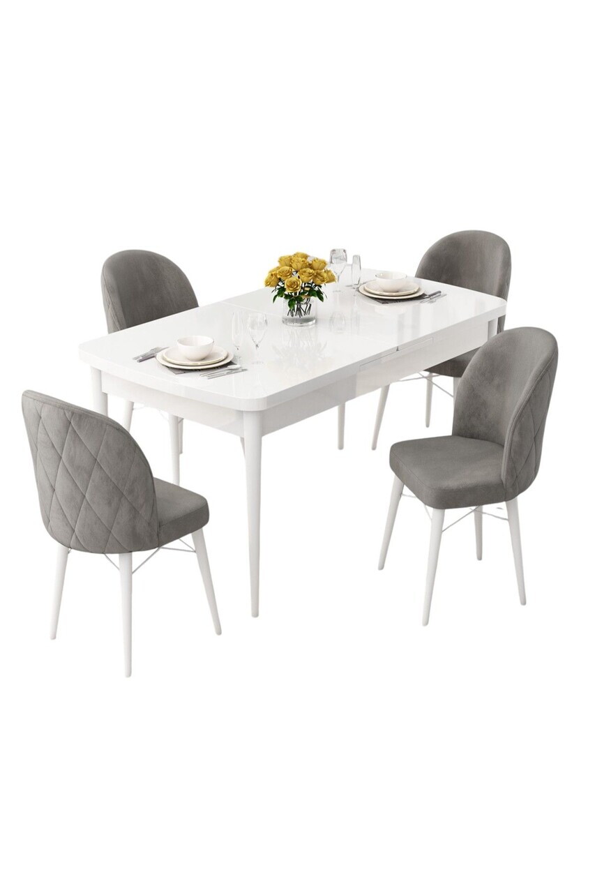 Set masa extensibila si scaune (5 piese), Hanah Home, Rut, Alb/Gri — imaginea 2
