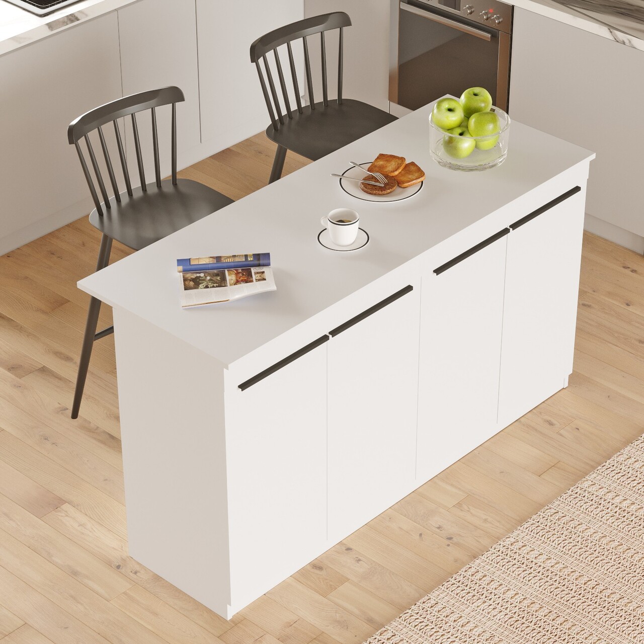 Masa de bucatarie, Hanah Home, OR1-W, 160x90x60 cm, Alb - view 3