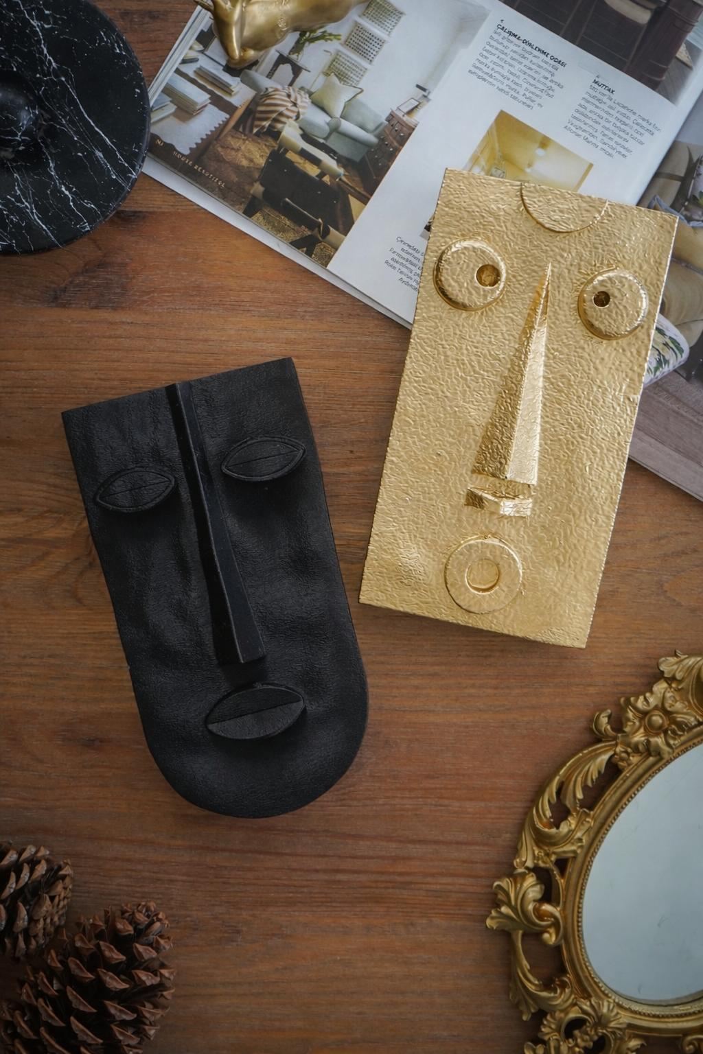 Set de accesorii decorative pentru perete, Ers2413, Bioplastic, Dimensiune: 11 x 21 cm (2 bucăți), Aur/Negru