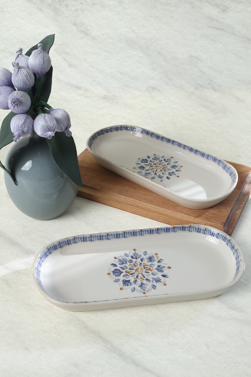 Set platouri servire, Hermia, 275KRM2651, 26 cm, 2 piese, Albastru / Portocaliu