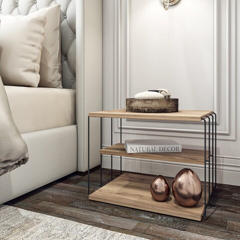 Masuta de cafea Lifon, Kalune Design, 50x40x40 cm, natural/negru 50x40x40