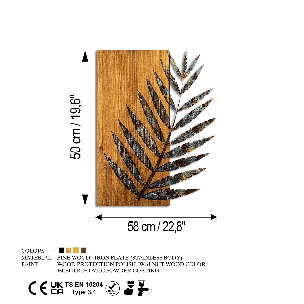Decoratiune de perete, Leaf 3-1, Lățime: 58 cm Înălțime: 50 cm Adâncime: 3 cm, Multicolor - view 8