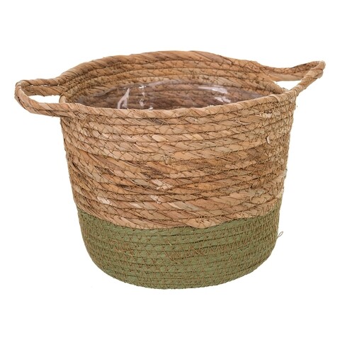 Cos pentru depozitare, Creaciones Meng, 16x19 cm, stuf/hartie impletita, natural/verde