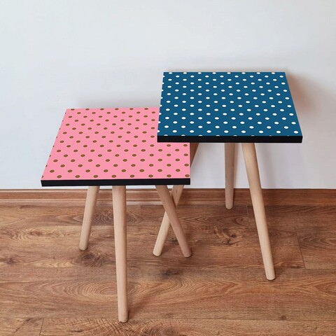 Set masute 2 piese, Leona, 2SHP448, Roz / Albastru Marin / Alb / Maro 2SHP448