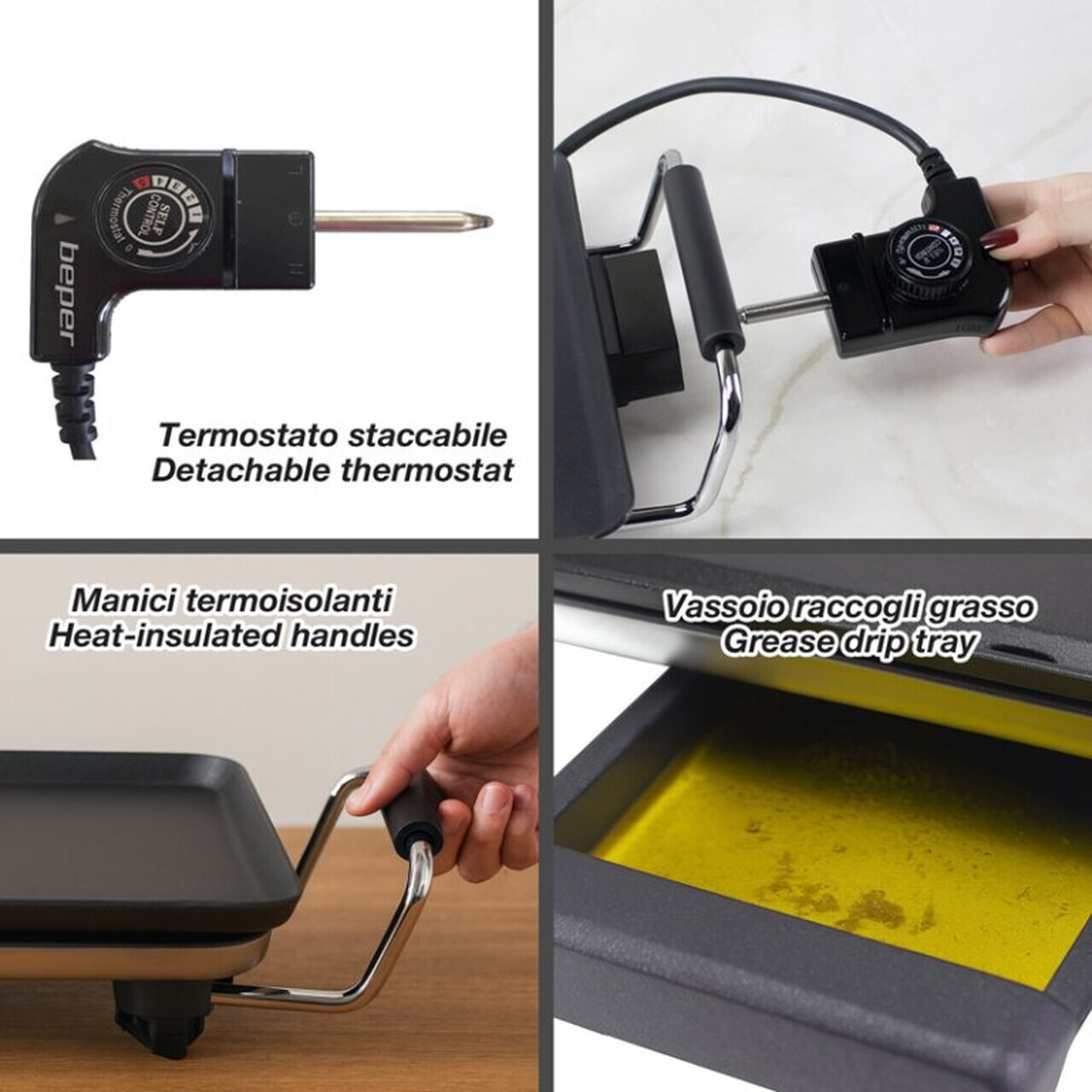 Gratar Teppanyaki XL, Beper, 2000W, 70x23 cm, aluminiu, negru - imagine 3
