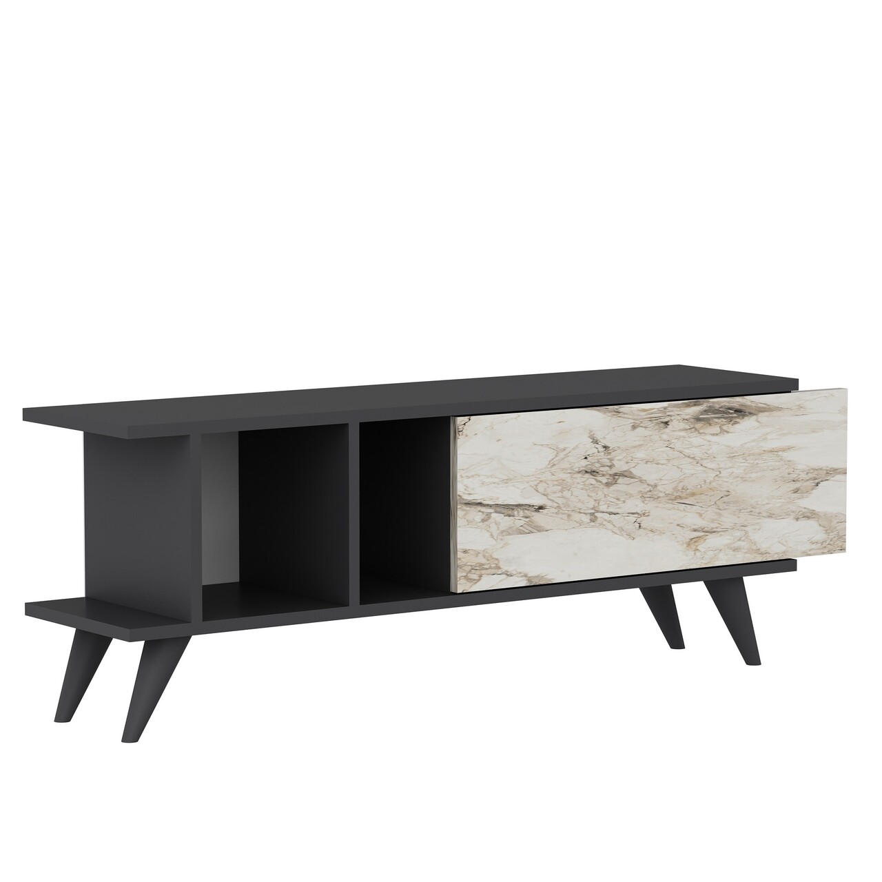 Comoda TV, Odessa, Liberty, 120x30x45 cm, PAL, Antracit / Marmură - 2 | YEO