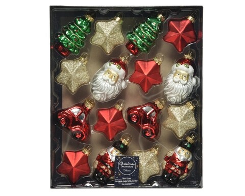 Cutie cu 16 globuri asortate Christmas red , Decoris, sticla, rosu/verde/auriu