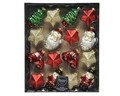 Cutie cu 16 globuri asortate Christmas red , Decoris, sticla, rosu/verde/auriu