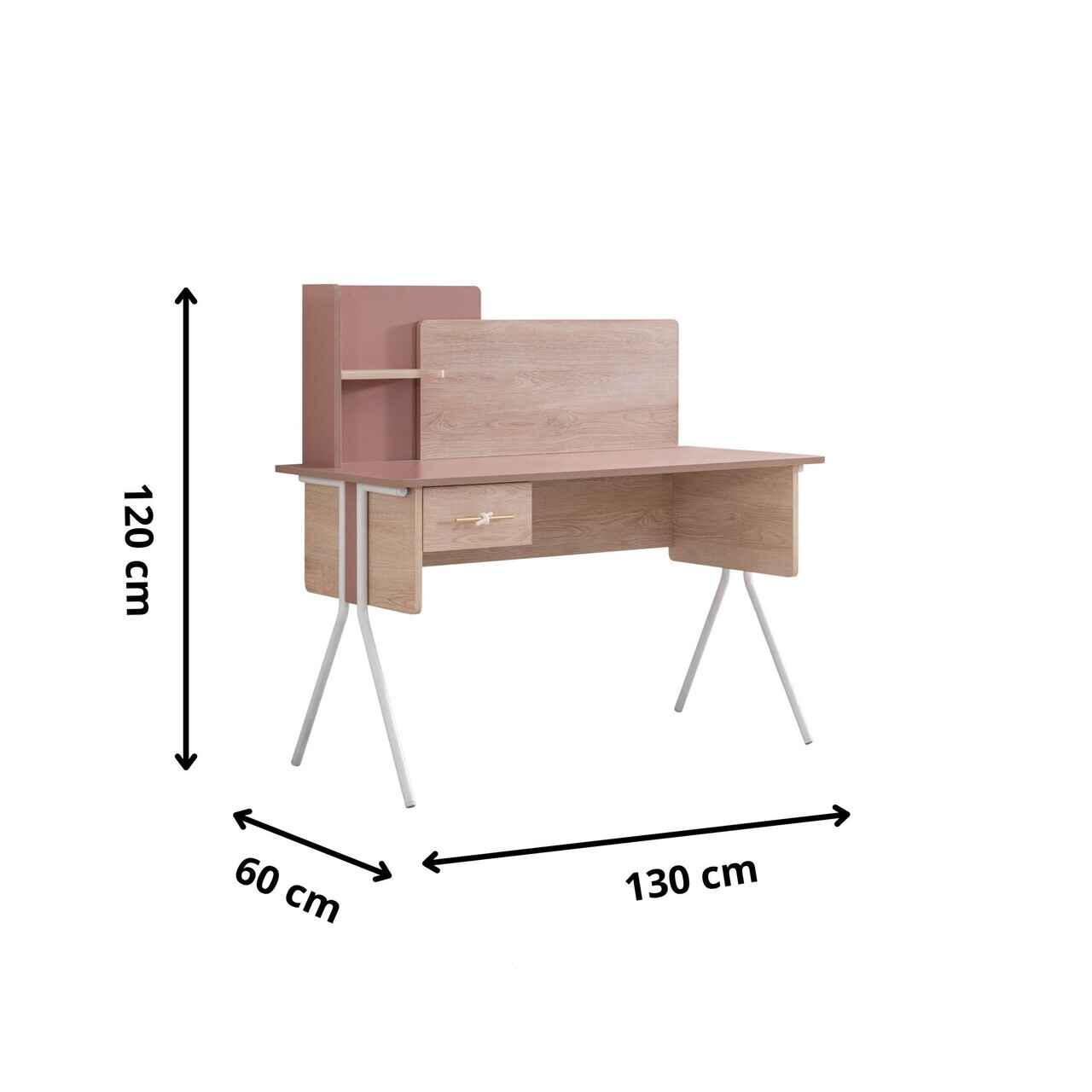Birou, Hanah Home, Rosetta, 130x120x60 cm, PAL, Maro / Roz - view 7