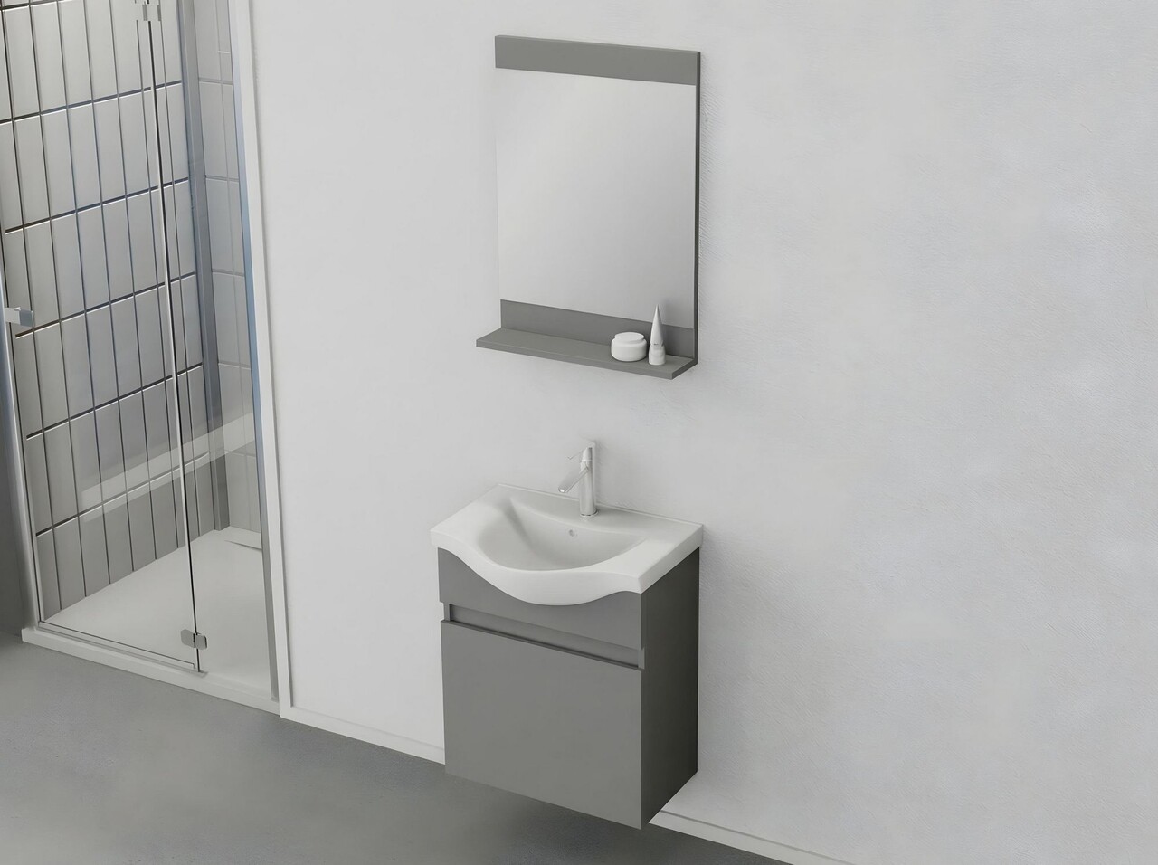 Set mobilier de baie (2 piese), Hanah Home, Mare 55, Gri Mat - view 3