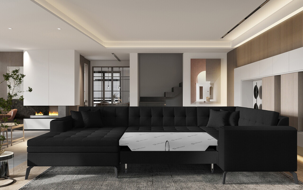 Coltar extensibil stanga 5 locuri ELTAP, MON-LT-10FL, Montez, 340x180x93 cm, lemn/poliester, negru - view 2