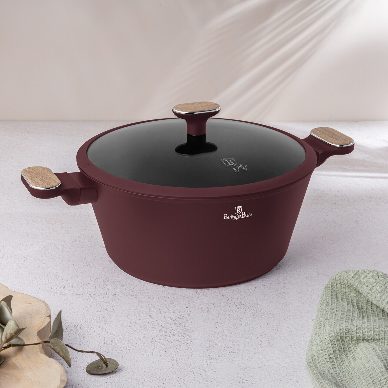 Oala cu capac Berlinger Haus, Leonardo Nordic, 28 cm, 6.3 L, aluminiu forjat, visiniu mat - imagine 4