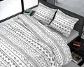 Lenjerie de pat pentru doua persoane, Satin Scandino White, Royal Textile, 3 piese, bumbac satinat, alb/gri