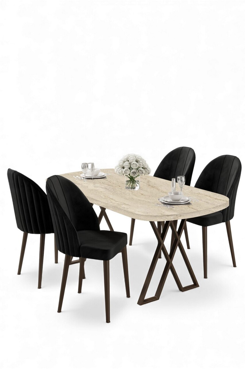 Set masă și scaune (5 bucăți), Hanah Home, Kaye, Travertin / Negru - view 2