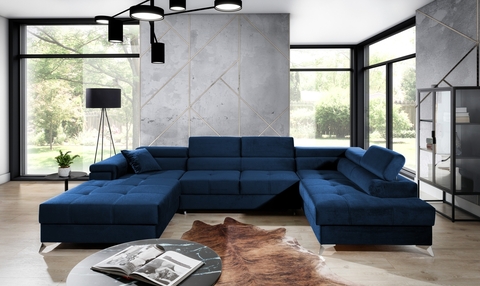 Coltar extensibil dreapta 5 locuri ELTAP, Edr-104, Eduardo, 337x205x88 cm, lemn/poliester, albastru inchis