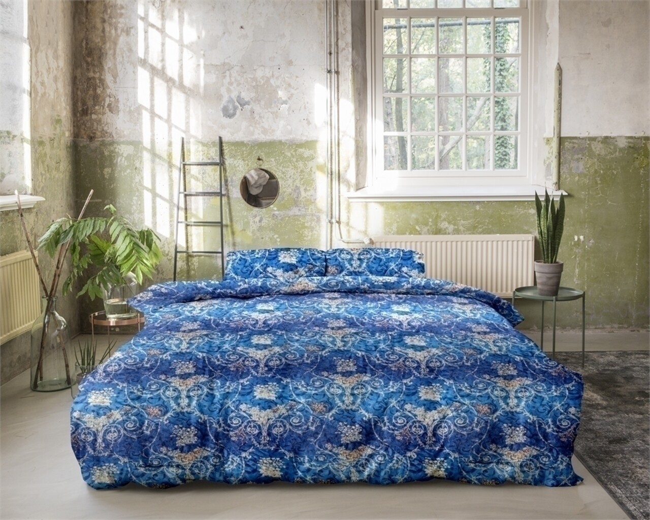 Lenjerie De Pat Pentru Doua Persoane, Royal Textile, Primaviera Deluxe Jane Blue, 3 Piese, 100% Bumbac Satinat, Multicolor