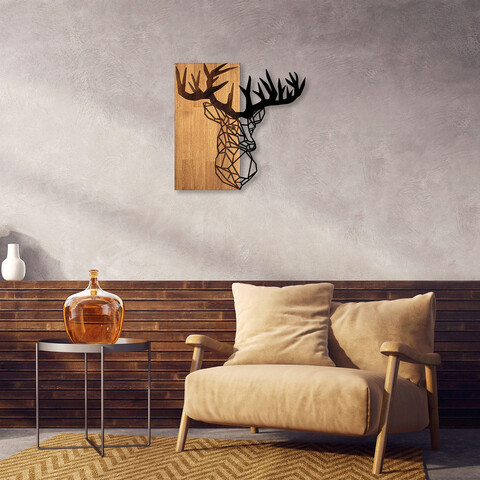 Decoratiune de perete, ma-285, 50% lemn/50% metal, dimensiune: 58 x 60 cm, nuc / negru