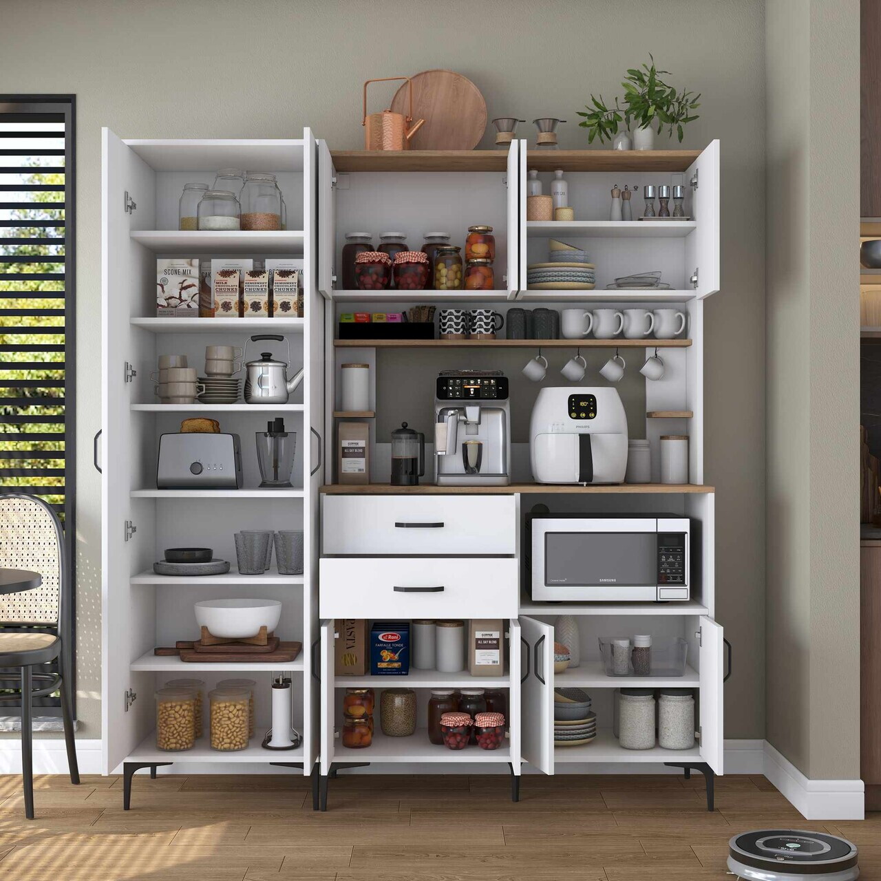Dulap multifunctional, Hanah Home, JE270, 180x204.2x45 cm, Alb/Maro — imaginea 3