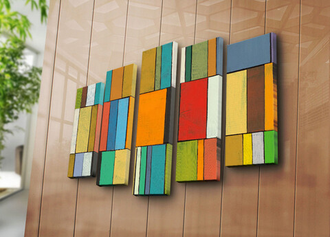 Set 5 tablouri decorative, 5PATK-218, Canvas, 19 x 70 cm, Multicolor Canvart