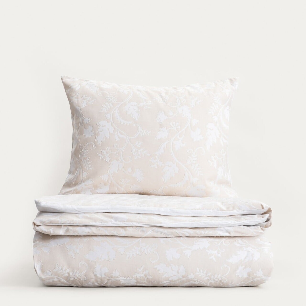 Lenjerie de pat King Size, Jakad, Homla, 200x220 cm, 3 piese, bumbac, tesatura Jacquard, bej